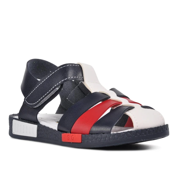 Aspor Lacivert Beyaz Kırmızı Comfort Erkek Çocuk Düz Sandalet - 3