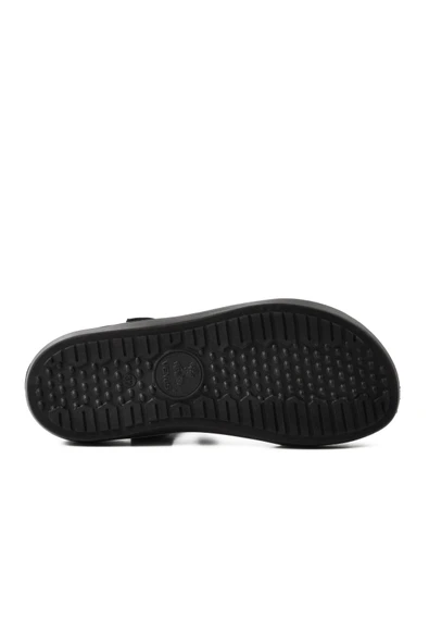 Venüs Siyah Hakiki Deri Kadın Düz Sandalet - Resim 5