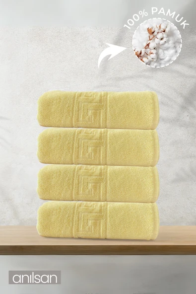 4'lü Greek Sarı Banyo Havlusu - 70x140 Cm, 490 Gr, %100pamuk, Spa Ve Otel Havlusu