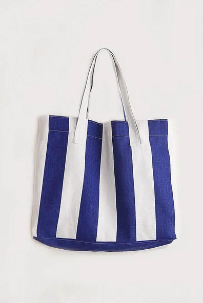 Kadın Kanvas 2 Cepli Günlük Renkli Plaj Omuz Çantası Mavi - Resim 2