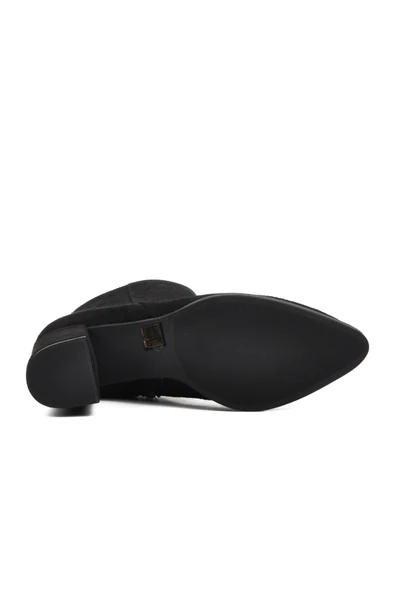 Aspor Siyah Süet Kadın Topuklu Bot - Resim 5