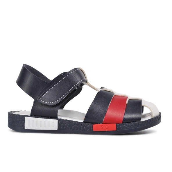 Aspor Lacivert Beyaz Kırmızı Comfort Erkek Çocuk Düz Sandalet