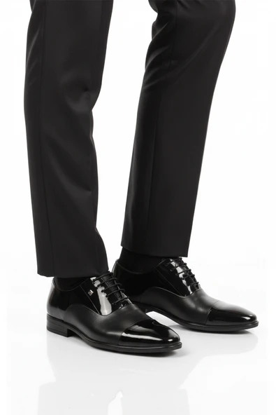 Fosco Siyah Rugan Hakiki Deri Erkek Klasik Ayakkabı ürün görseli