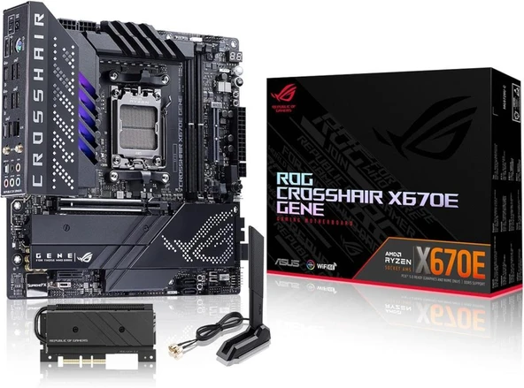 Asus Rog Crosshair X670E Gene AMD AM5 DDR5 Micro ATX Anakart Teşhir ürün görseli 1