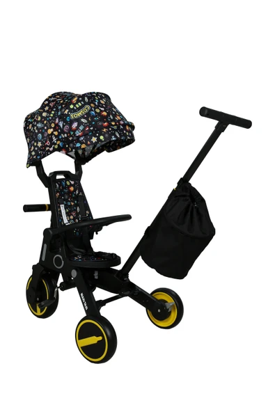 Maxi Taxi Easy Trike F5 Ebeveyn Kontrollü Çift Yönlü Sarı Katlanabilir Çocuk Bisikleti - Resim 3