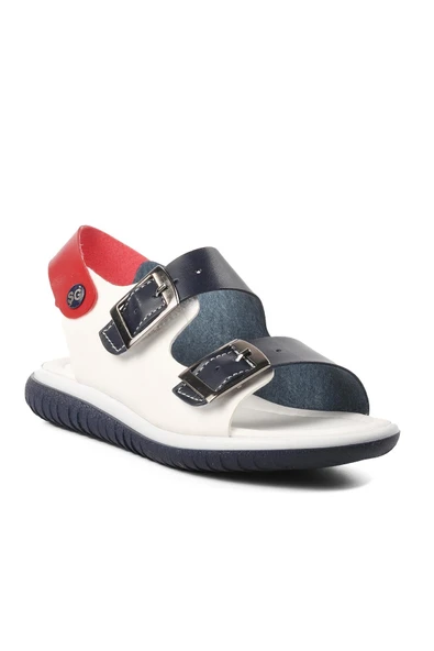 Aspor Lacivert Beyaz Kırmızı Erkek Çocuk Düz Sandalet - 3