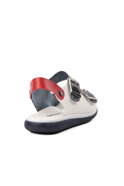 Aspor Lacivert Beyaz Kırmızı Erkek Çocuk Düz Sandalet - 4