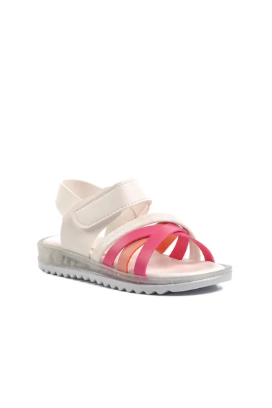 Aspor Beyaz Fuşya Pembe Bebek Düz Sandalet - 3