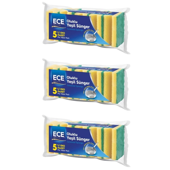 Ece Bulaşık Süngeri 5'Li Oluklu x 3 adet
