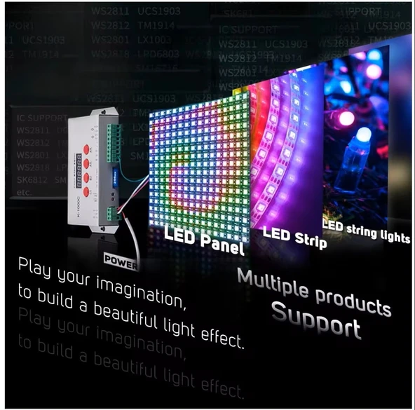 T1000S LED Piksel Kontrol Cihazı Düzenleme Yazılımı 2048 SD Kart kayıt DC 5-24V Işık aydınlatma 256MB Hafıza WS2811 RGB destekli - 6