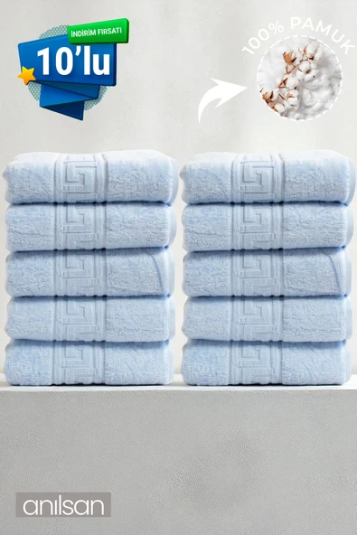 10'lu Mavi Greek El Havlusu - 50x90 Cm, 225gr, %100 Pamuk, Spa Ve Otel Havlusu, Günlük Kullanıma Uygun