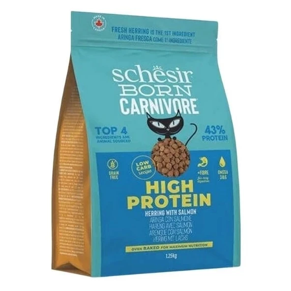 Schesir Born Carnivore Somonlu ve Ringa Balıklı Yetişkin Kedi Maması 1.25 Kg - 2