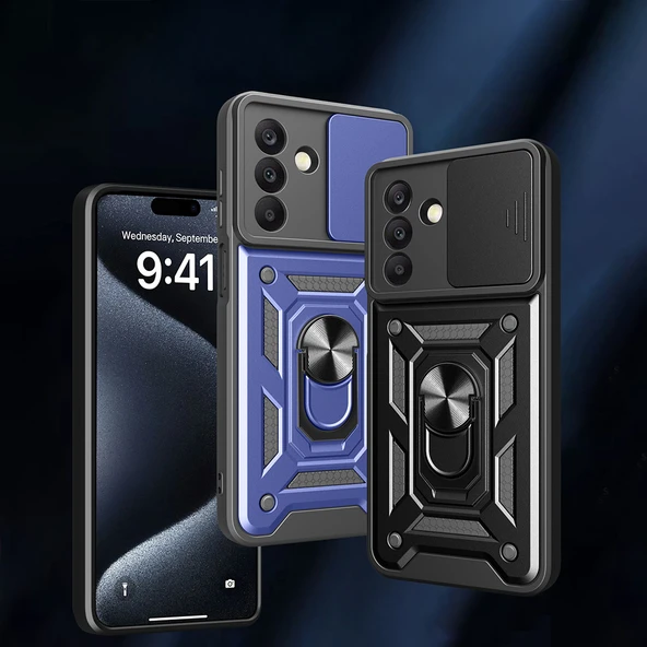 Galaxy A26 Kılıf Magnetik Standlı Kamera Korumalı Zore Sürgülü Vega Kapak - 4