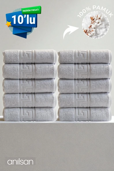 10'lu Gri Greek El Havlusu - 50x90 Cm, 225gr, %100 Pamuk, Spa Ve Otel Havlusu
