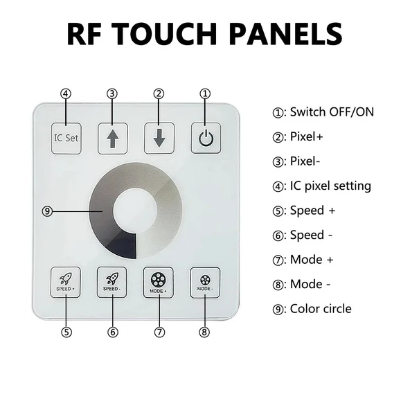 Tek renk piksel Şerit kontrol cihazı dokunmatik panel kablosuz anahtar uzaktan kumanda 15metre beyaz KTF-PC028 4 kanal 12/24V - 2