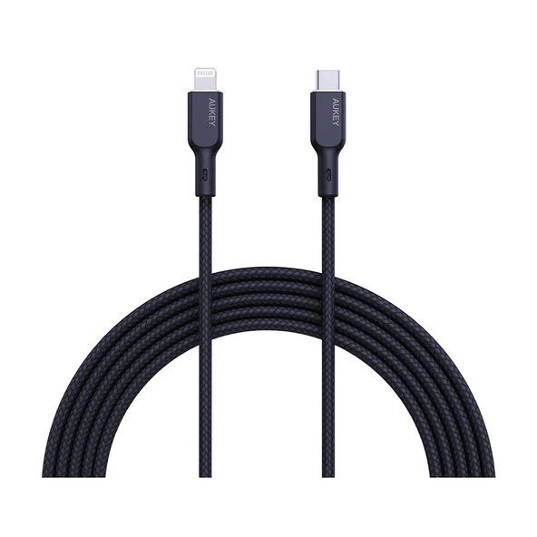 Aukey CB-NCL1-BK Naylon Örgülü 3A 480Mbps Type-C Lightning Kablosu 1.8M