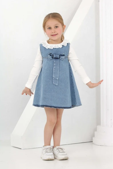 Kız Çocuk 2'li Jean Elbise (Jean Elbise+Bady Sweat) 12180