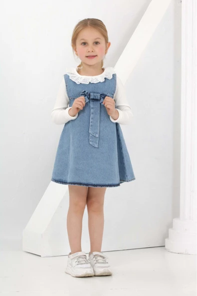 Kız Çocuk 2'li Jean Elbise (Jean Elbise+Bady Sweat) 12180 - 4