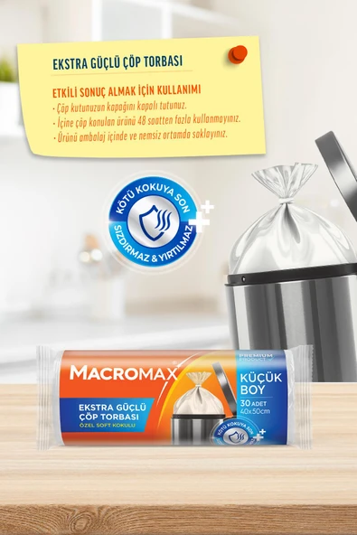 Macromax Ekstra Güçlü Çöp Torbası Küçük Boy 30'lu x 3 Adet - 3