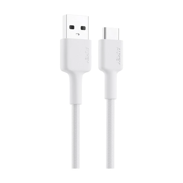 Aukey CB-CD30-WH Naylon Örgülü USB-A Type-C Şarj Kablosu 0.9M