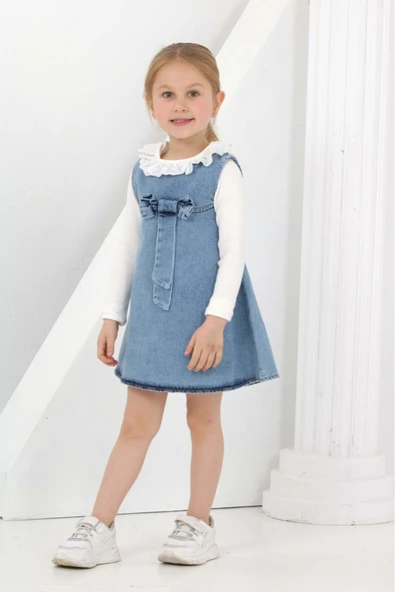 Kız Çocuk 2'li Jean Elbise (Jean Elbise+Bady Sweat) 12180 - 5
