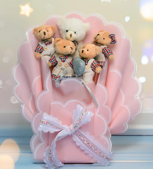 Sole Sevgiliye; Led Peri Işıklı Premium Giysili Yumoş Peluş Ayıcık Buketi - 2