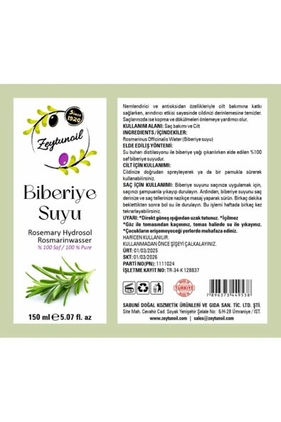 ZeytunOil Biberiye Suyu % 100 Doğal 150 ml Dökülme Karşıtı , Besleyici , Yenileyici Saf Tonik - 3