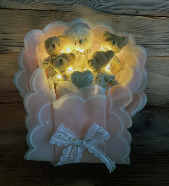 Sole Sevgiliye; Led Peri Işıklı Premium Giysili Yumoş Peluş Ayıcık Buketi