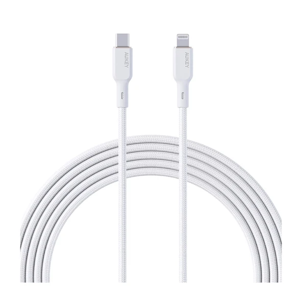 Aukey CB-NCL1-WH Naylon Örgülü 3A 480Mbps Type-C Lightning Kablosu 1.8M