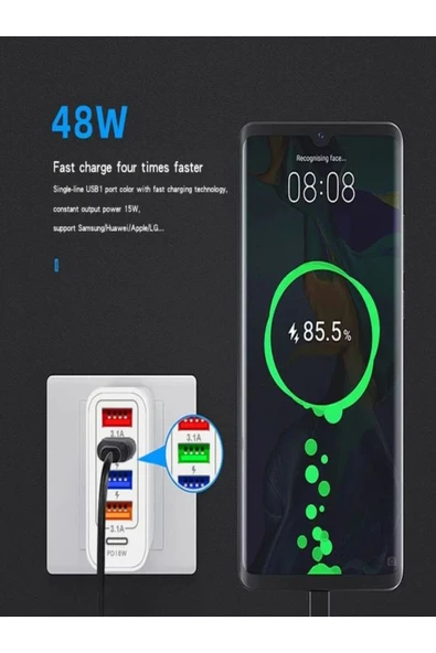ULTRATEKNO Turbo 48w 4 Usb Li Çoklu Şarj Adaptörü 3.1a Type-c Pd 18w Siyah Renk - 4