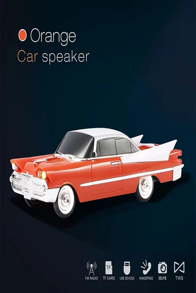 ULTRATEKNO WS-1965BT Dodge 59 Model Retro Araba Bluetooth Hoparlör Fm Radyo USB Tf Aux Destekli Speaker - Resim 3