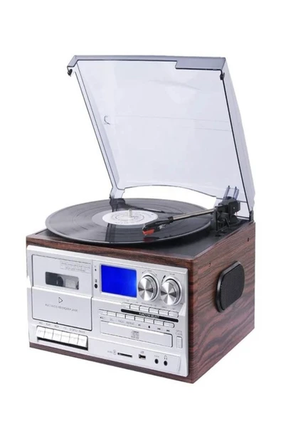ULTRATEKNO Hepsi Bir Arada elektrikli Vintage Plak Çalar CD Çalar Kaset USB Bluetooth Tf Aux Kumandalı Pikap