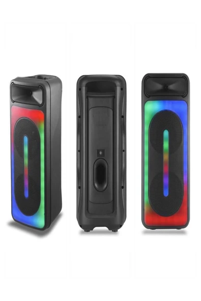 ULTRATEKNO 8"x2 45 WATT Taşınabilir RGB Bluetooth Hoparlör Karaoke Party Box + Kablosuz Mikrofon - 3