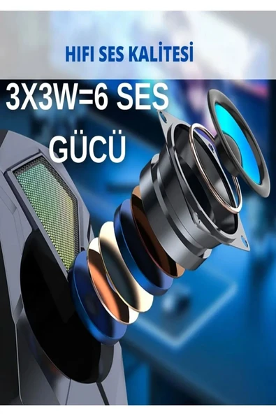 ULTRATEKNO E-1046 Bilgisayar Hoparlörü Led Işıklı Rgb Laptop Pc Uyumlu 1+1 Speaker - 4
