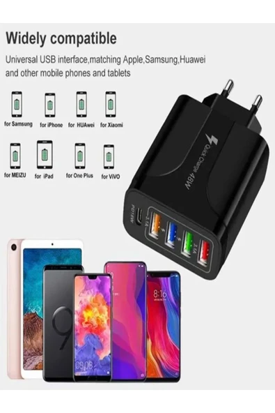 ULTRATEKNO Turbo 48w 4 Usb Li Çoklu Şarj Adaptörü 3.1a Type-c Pd 18w Siyah Renk - 3