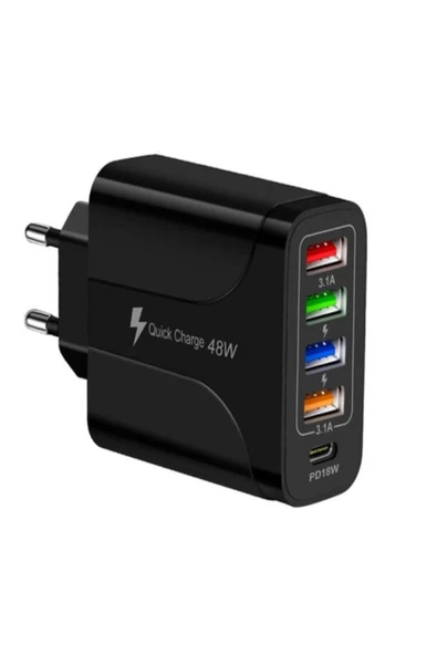 BAYINDIRELEKTRONİK Quick Charge 48W 4 USB + 18W Pd Çoklu Şarj Başlığı Type C Girişli Hızlı Şarj Adaptörü A501-1 - 6