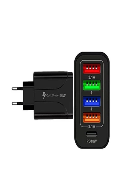 BAYINDIRELEKTRONİK Quick Charge 48W 4 USB + 18W Pd Çoklu Şarj Başlığı Type C Girişli Hızlı Şarj Adaptörü A501-1 - 8