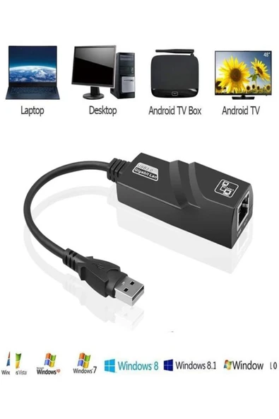 ULTRATEKNO Usb 3.0 To RJ45 Gigabit Ethernet Adaptörü Kablolu USB Dönüştürücü 1000 Mbps Laptop PC Çevirici - 5