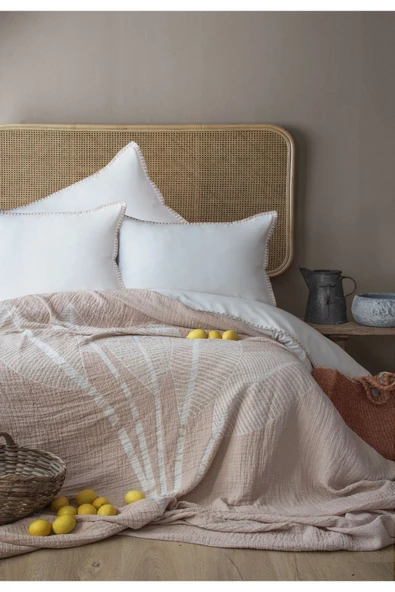 Apricitas HOME Müslin Collection June Bej Çift Kişilik Müslin Yatak Örtülü %100 Pamuk Nevresim Takımı