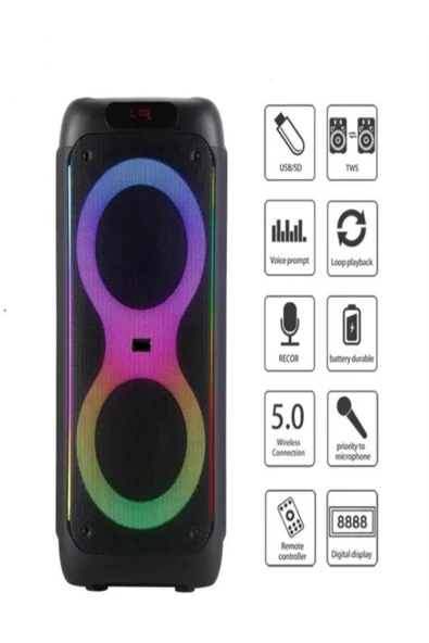 ULTRATEKNO BTS-1829 100W Karaoke Ses Sistemi 2x10 inç RGB Efektli Party Box Mikrofonlu Bluetooth Hoparlör - 2