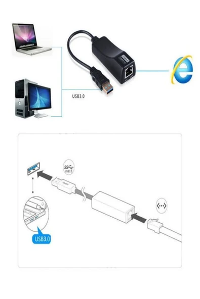 ULTRATEKNO Usb 3.0 To RJ45 Gigabit Ethernet Adaptörü Kablolu USB Dönüştürücü 1000 Mbps Laptop PC Çevirici - 8