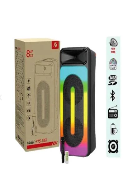 ULTRATEKNO 8"x2 45 WATT Taşınabilir RGB Bluetooth Hoparlör Karaoke Party Box + Kablosuz Mikrofon - 5