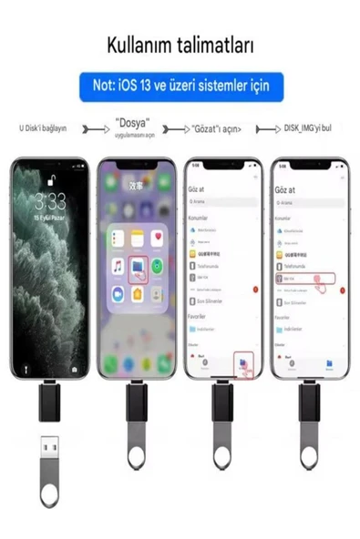 ULTRATEKNO Apple iphone Lightning To Usb 3.0 (YÜKSEK HIZLI) Veri Aktarımı Otg Çevirici Dönüştürücü Adaptör - 3
