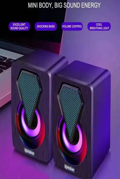 ULTRATEKNO E-1046 Bilgisayar Hoparlörü Led Işıklı Rgb Laptop Pc Uyumlu 1+1 Speaker - 8