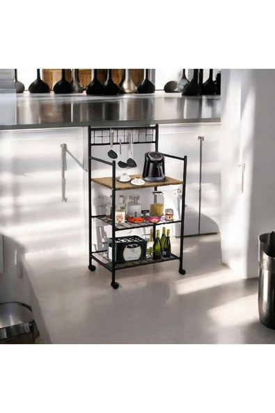 MERVİNG Tekerlekli Bango Mutfak Rafı Çok Amaçlı Dolap - 3