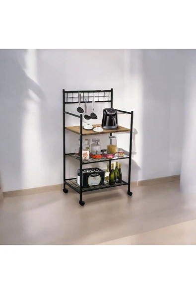 MERVİNG Tekerlekli Bango Mutfak Rafı Çok Amaçlı Dolap - 4