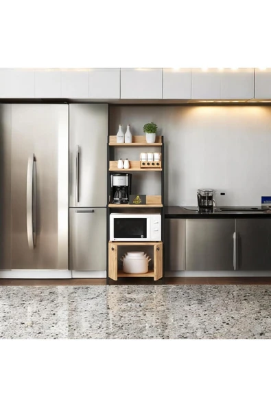 MERVİNG Çok Amaçlı Dolap Mutfak Bangosu Mikrodalga Fırın Mini Fırın Dolabı 2 Kapaklı Dolap Kahve Köşesi