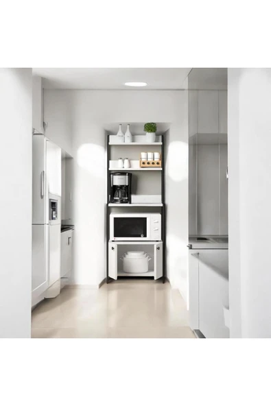 MERVİNG Çok Amaçlı Dolap Mutfak Bangosu Mikrodalga Fırın Mini Fırın Dolabı 2 Kapaklı Dolap Kahve Köşesi - 4