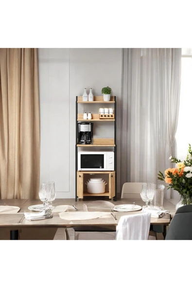 MERVİNG Çok Amaçlı Dolap Mutfak Bangosu Mikrodalga Fırın Mini Fırın Dolabı 2 Kapaklı Dolap Kahve Köşesi - 2