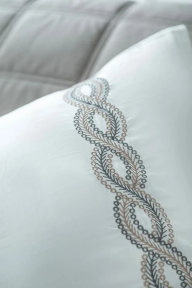 Apricitas HOME Barones Gray Çift Kişilik %100 Pamuk Saten Nevresim Takımı Ve Yatak Örtüsü Seti - 3